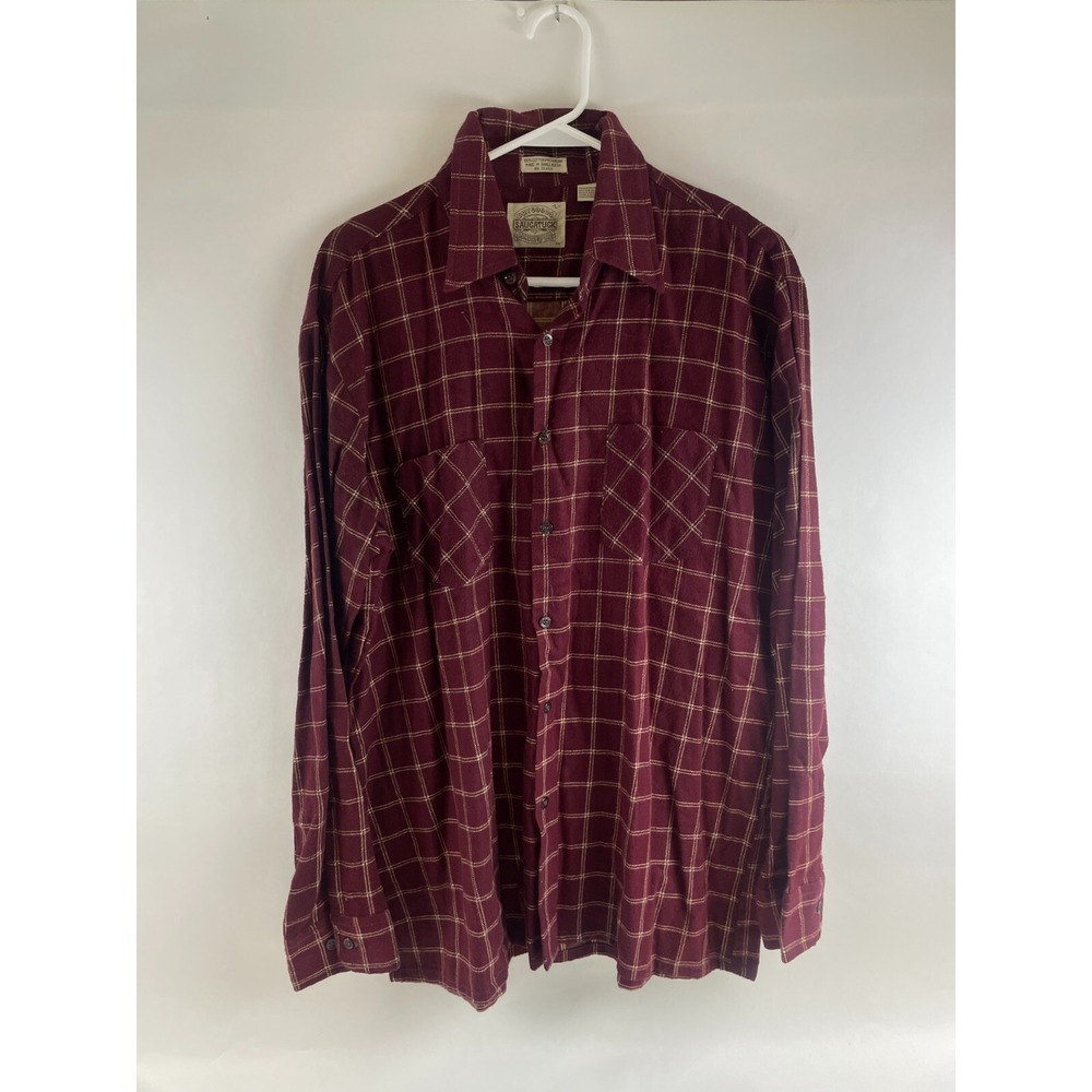Saugatuck Shirt Men's Size Large Burgundy Tan Button Up Flannel Check Long Slv